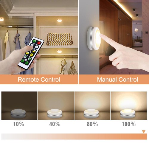 Wireless LED Puck Lights Closet Under Cabinet Lighting With Remote Control 4000K 