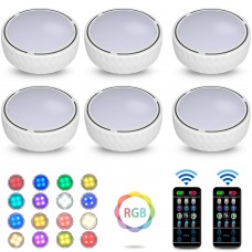 Under Cabinet Lights,Bawoo RGBW Wireless LED Puck Lights Remote Control,3500/4500/6000K Dimmable Battery Powered Atmosphere Night Light for Kitchen Wardrobe Cupboard Color Changing,6 Pack